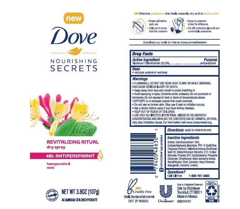 Pill image for Dove Nourishing Secrets Dry Spray Honeysuckle & Mint 48h Antiperspirant