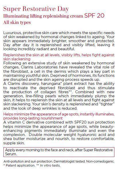 Pill image for Clarins Super Restorative Day Illuminating Lifting Replenishing Cream Broad Spectrum - Spf 20 - Sunscreen