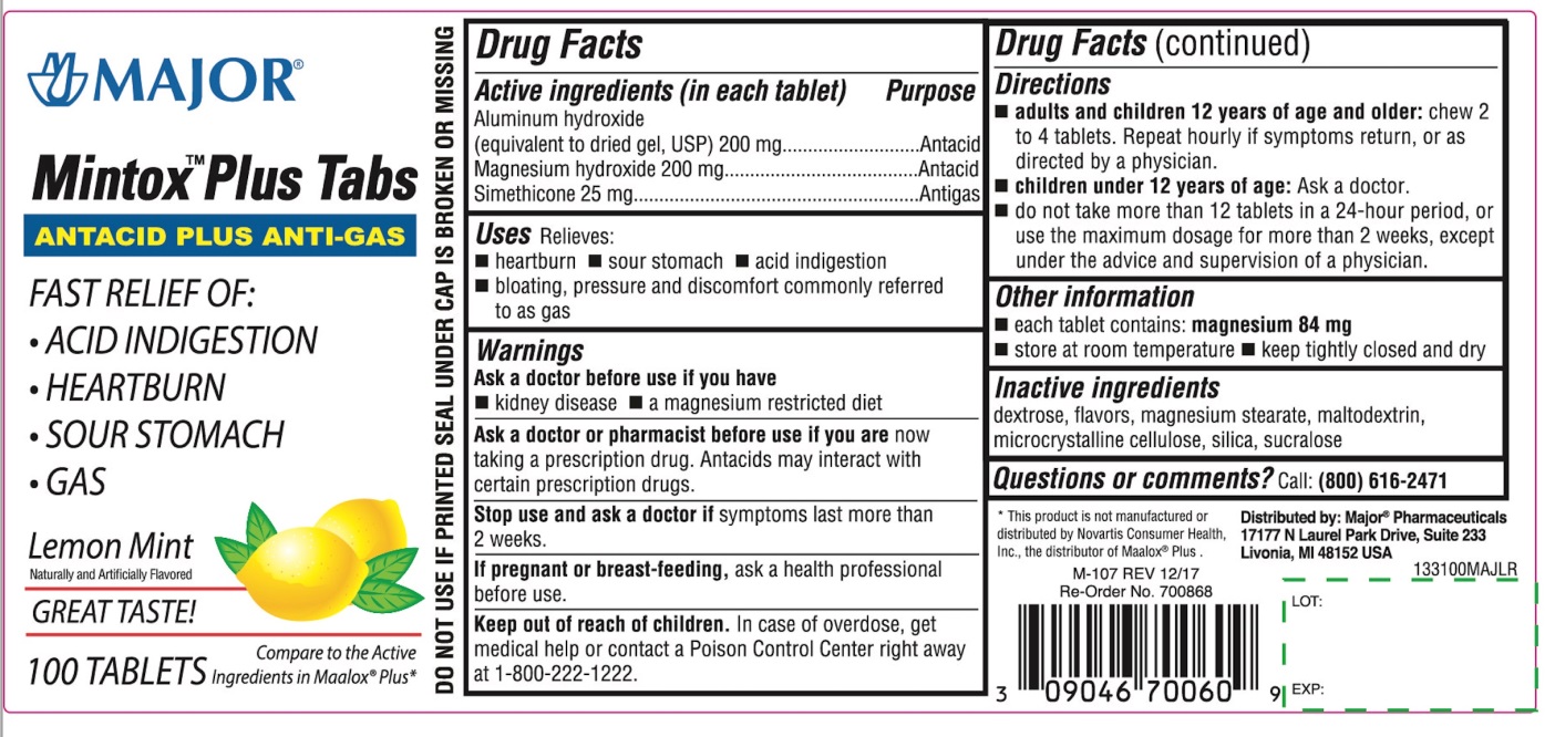 Pill image for Major Mintox™ Plus Tabs Antacid Plus Anti-gas Lemon Mint 100 Tablets