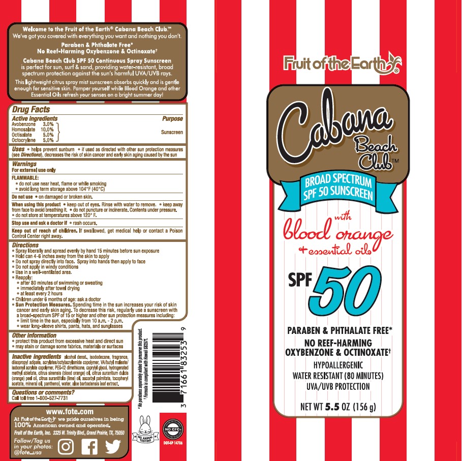 Pill image for Fruit Of The Earth Cabana Beach Club With Blood Orange And Essential Oils Spf 50 Continuous Spray