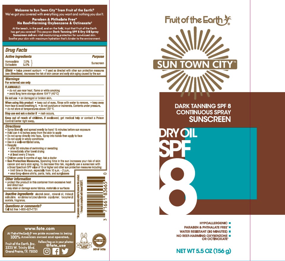 Pill image for Fruit Of The Earth Sun Town City Dark Tanning Dry Oil Spf 8 Continuous Spray Sunscreen