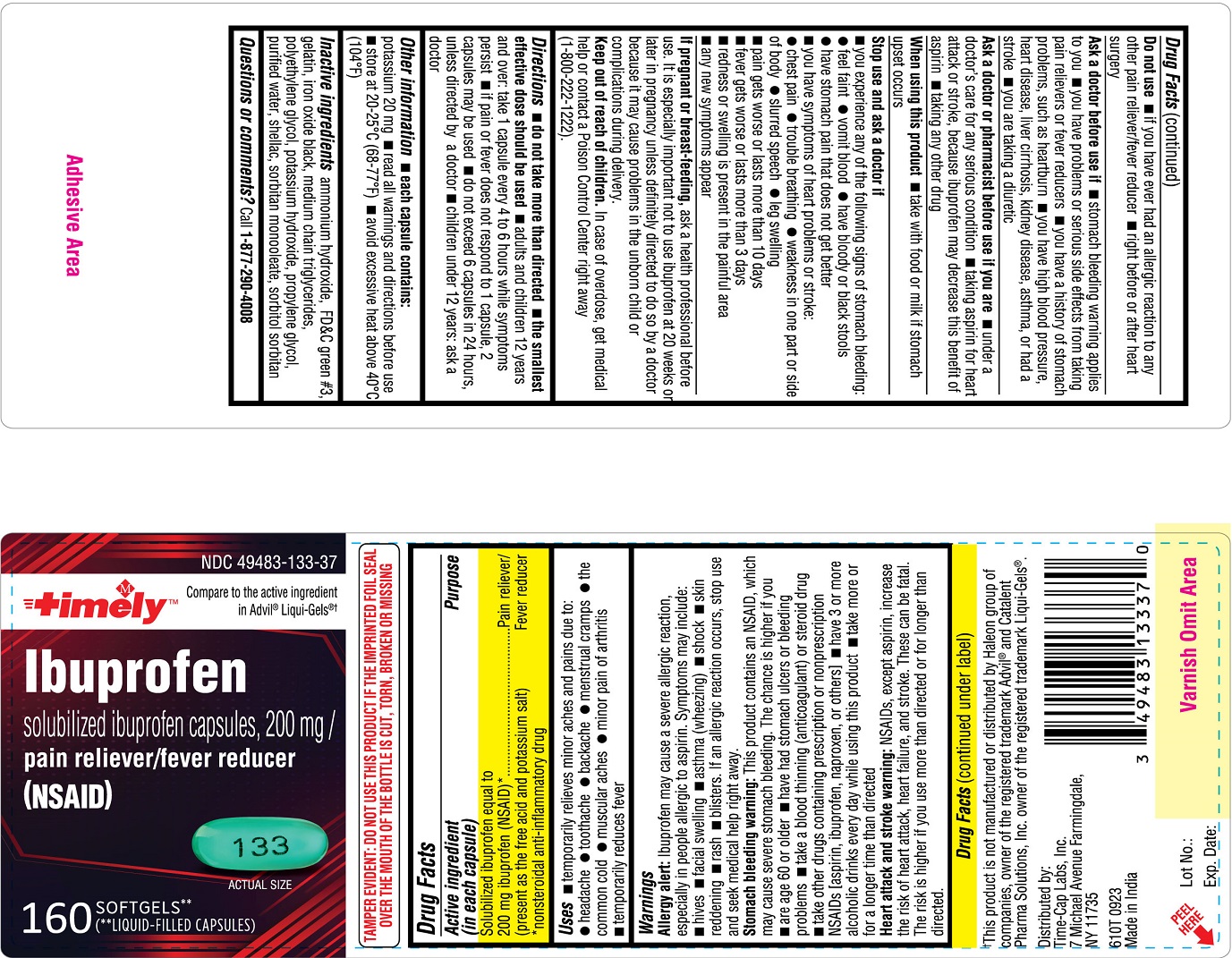 Pill image for 610t Timely 49483-133 Ibuprofen Capsules 200 Mg