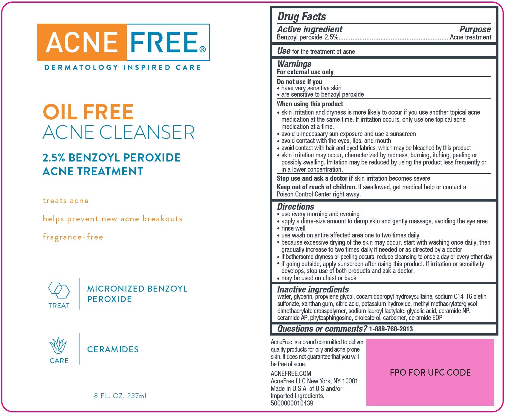Pill image for Acne Free Oil Free Acne Cleanser 2.5 % Benzoyl Peroxide