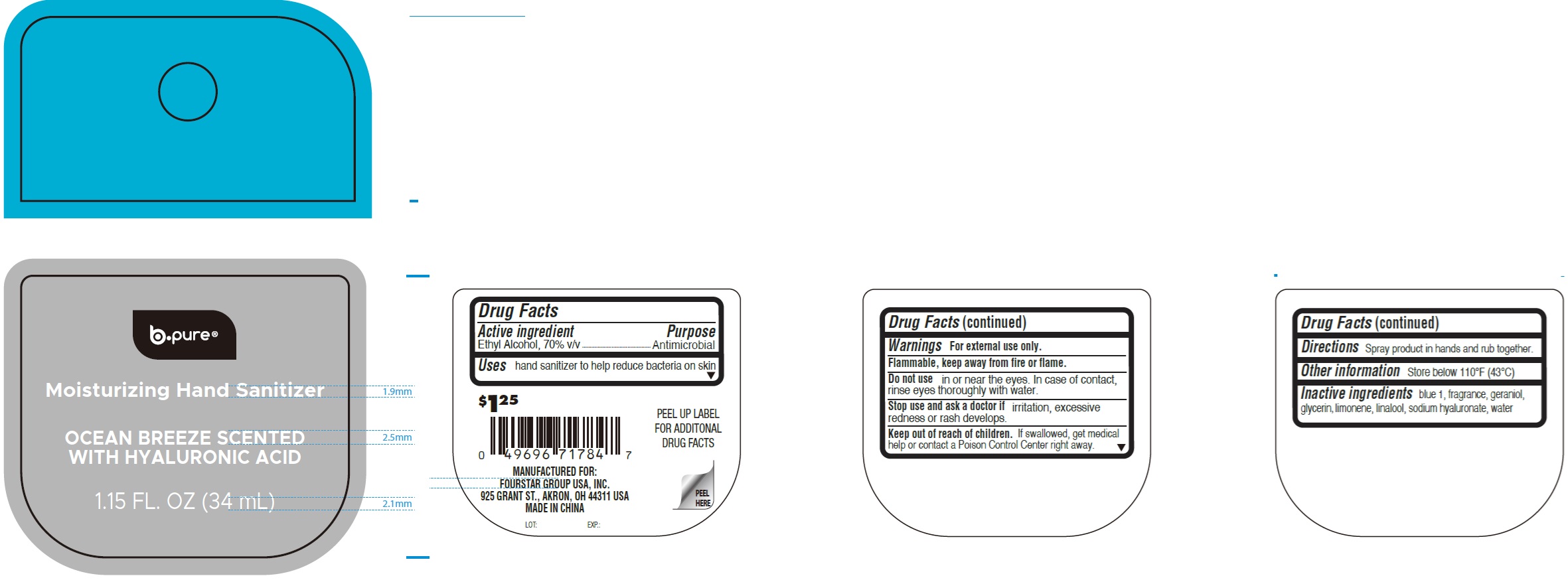 Pill image for b-pure moisturizing hand sanitizer, ocean breeze scented with hyaluronic acid