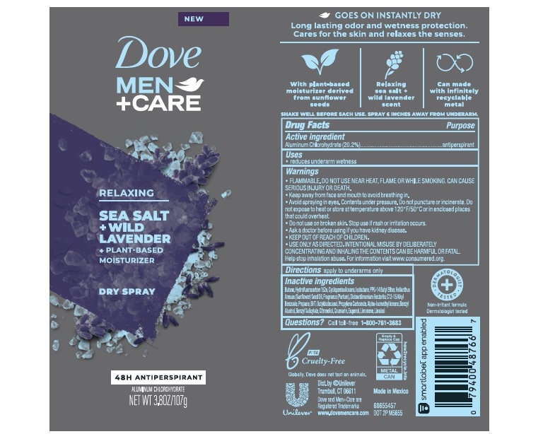 Pill image for Dove Men+care Dry Spray Relaxing Sea Salt + Wild Lavender 48h Antiperspirant