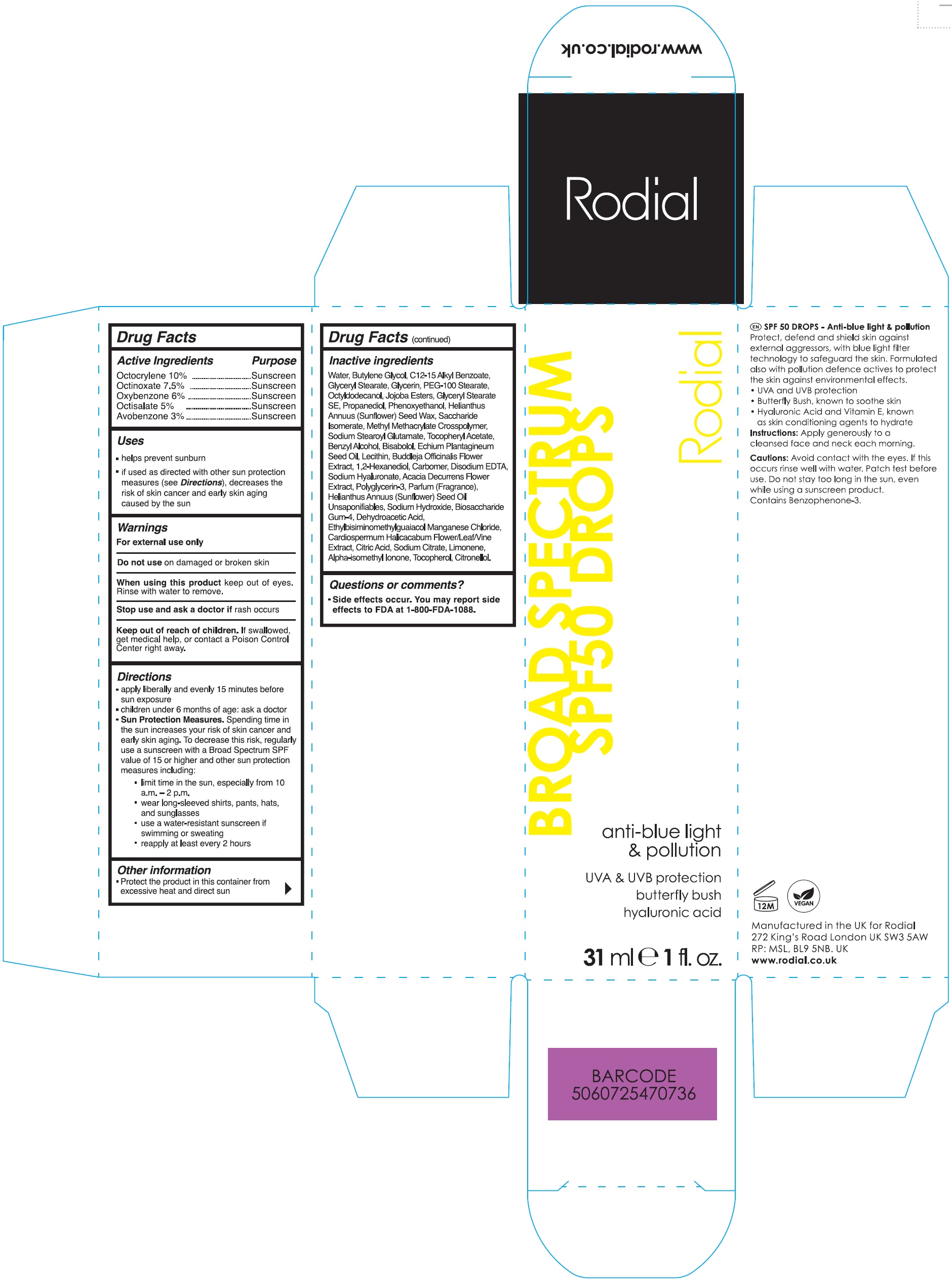 Pill image for Rodial Broad Spectrum Spf 50 Drops Anti-blue Light & Pollution