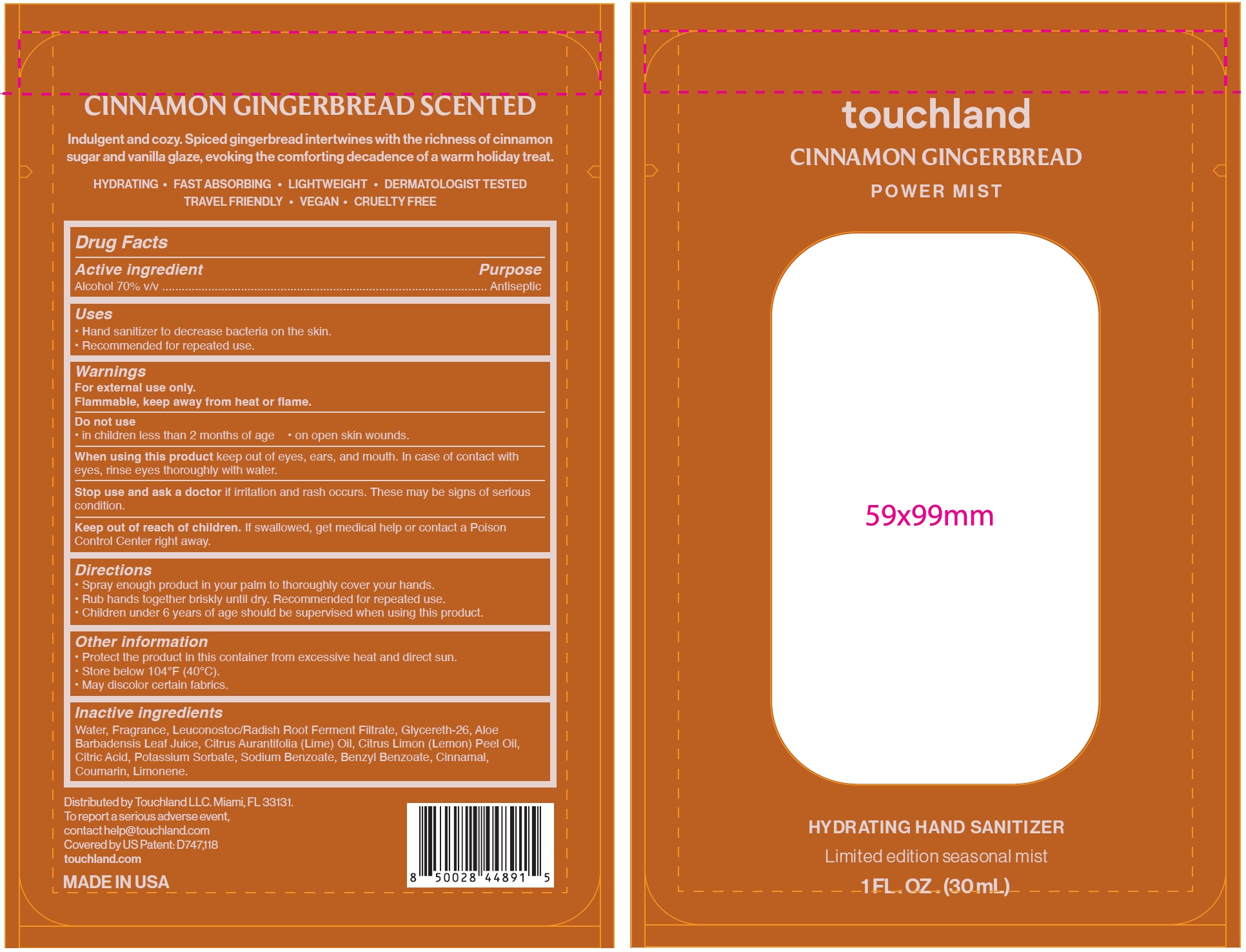 Pill image for touchland power mist hydrating hand sanitizer cinnamon gingerbread