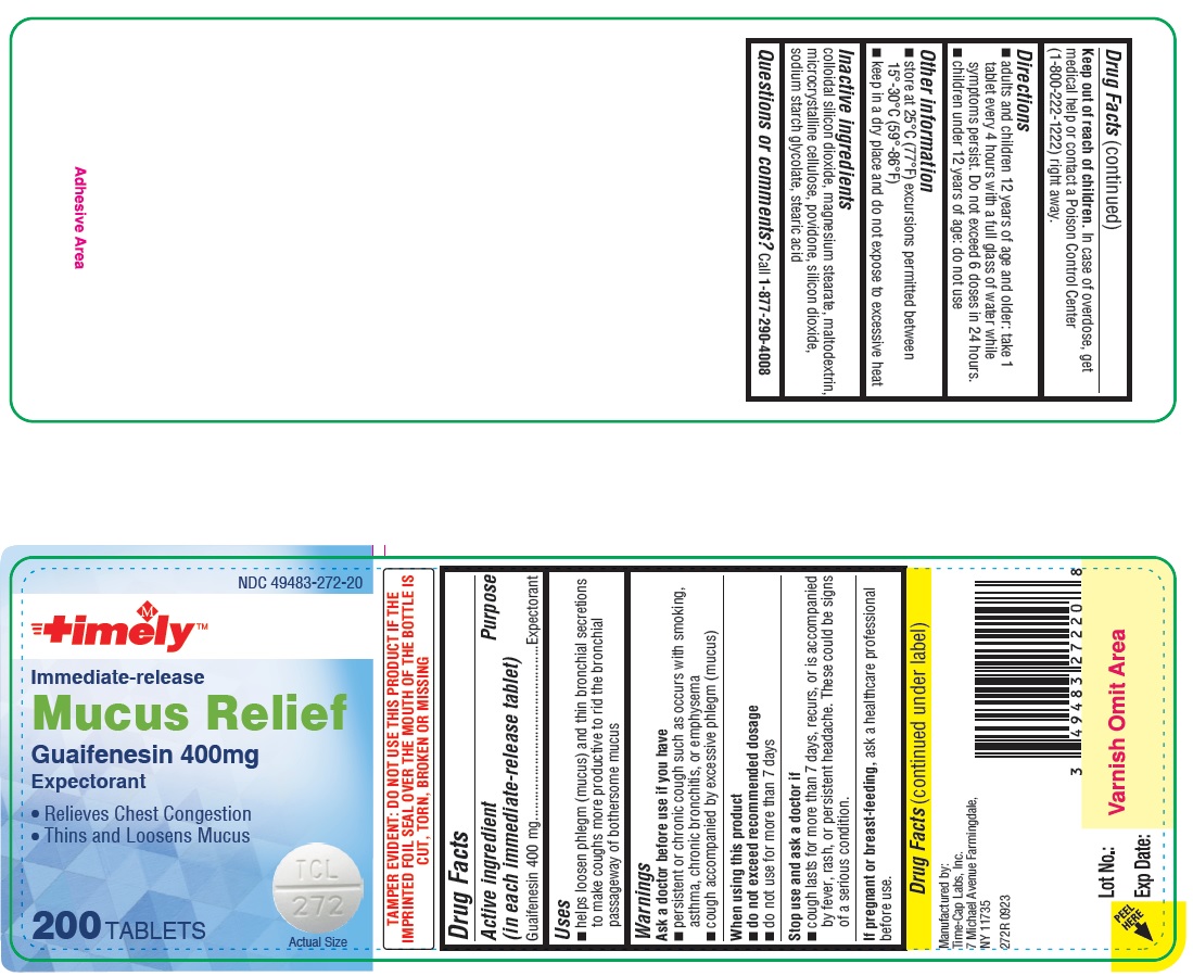 Pill image for 272r Timely 49483-272 Guaifenesin 400 Mg Tablets
