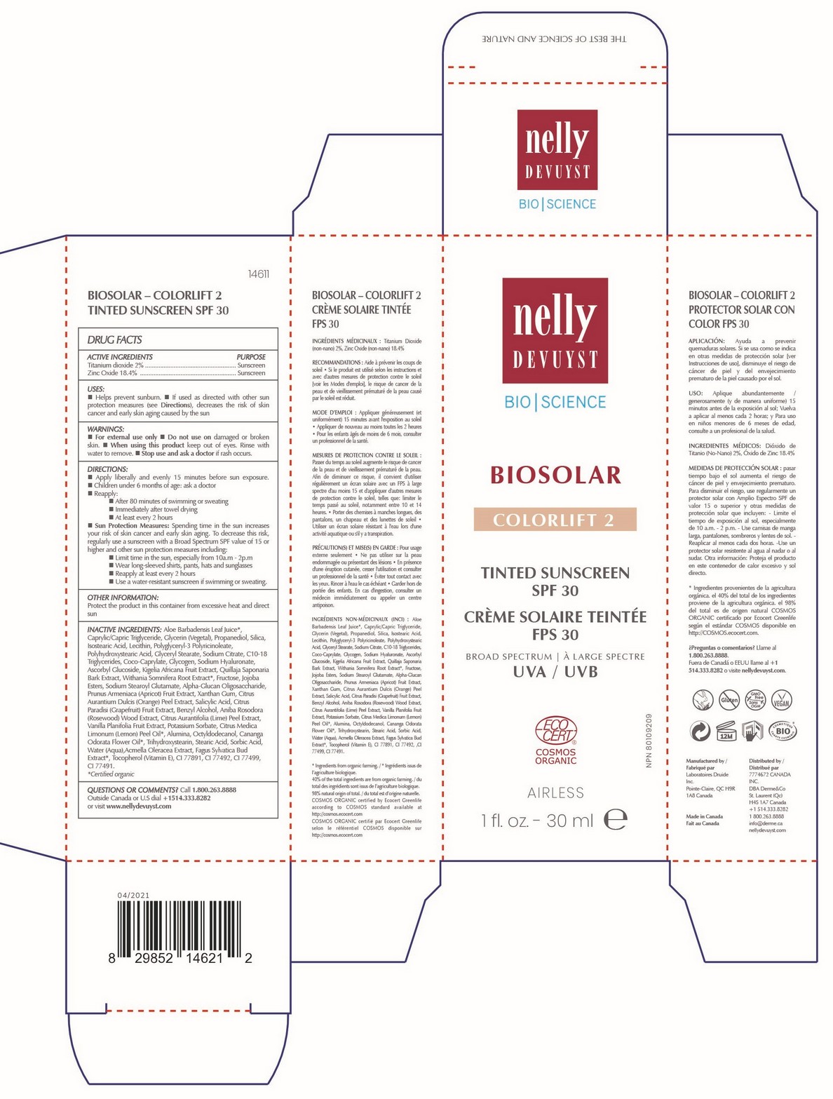 Pill image for Nelly Devuyst Biosolar Colorlift 2 Tinted Spf 30 Sunscreen 30 Ml