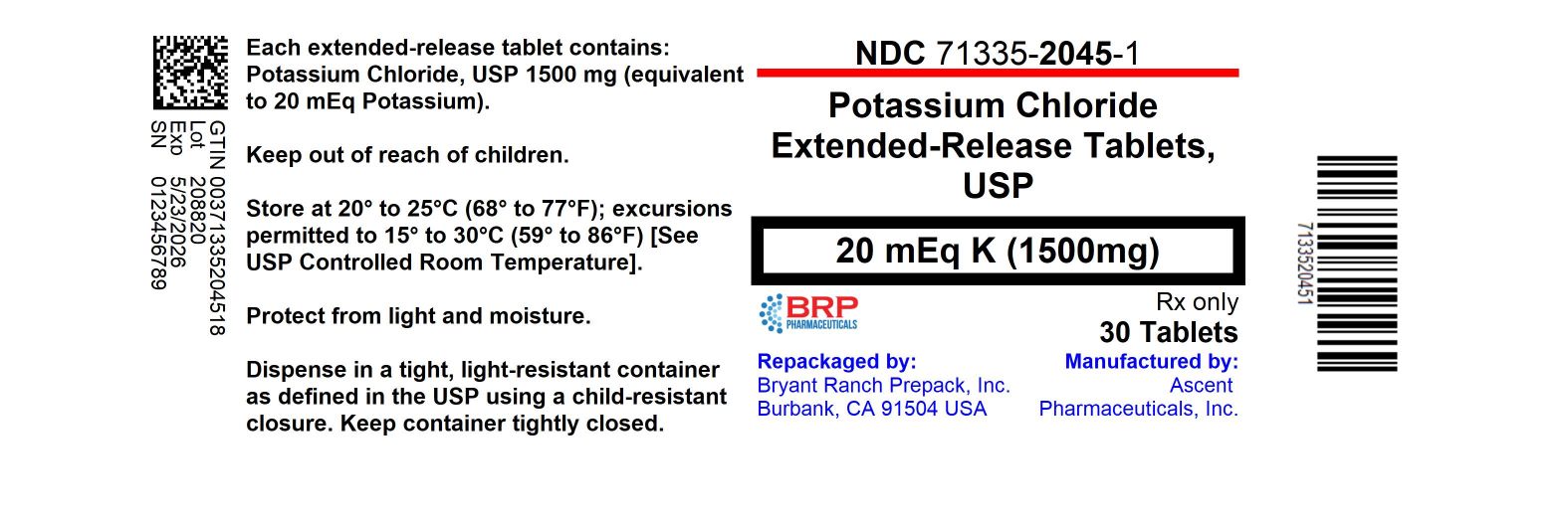 Pill image for Potassium Chloride Extended-release Tablets, Usp