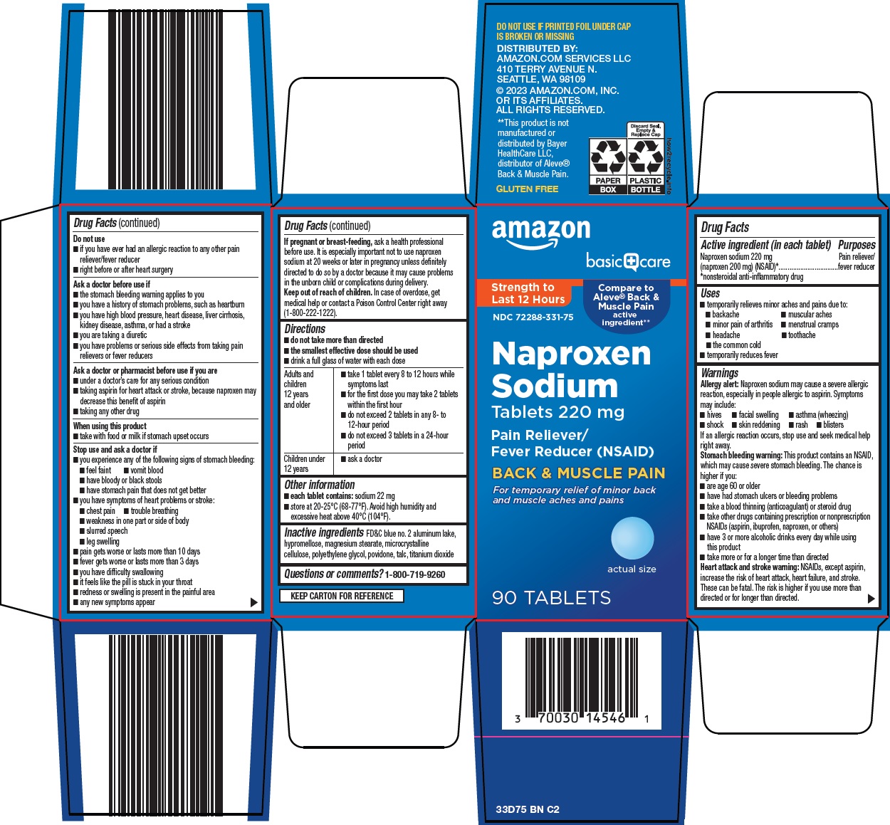 Pill image for Amazon Naproxen Sodium Tablets, 220 Mg Drug Facts