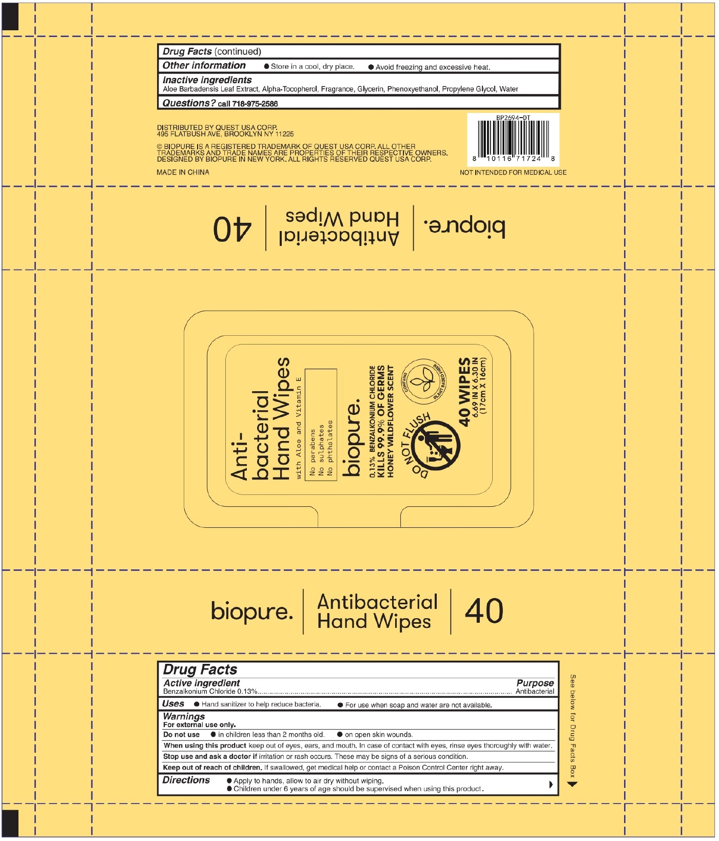 Pill image for Biopure Anti-bacterial Hand Wipes Honey Wildflower Scent