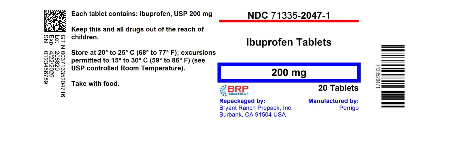 Pill image for Perrigo Ibuprofen Drug Facts