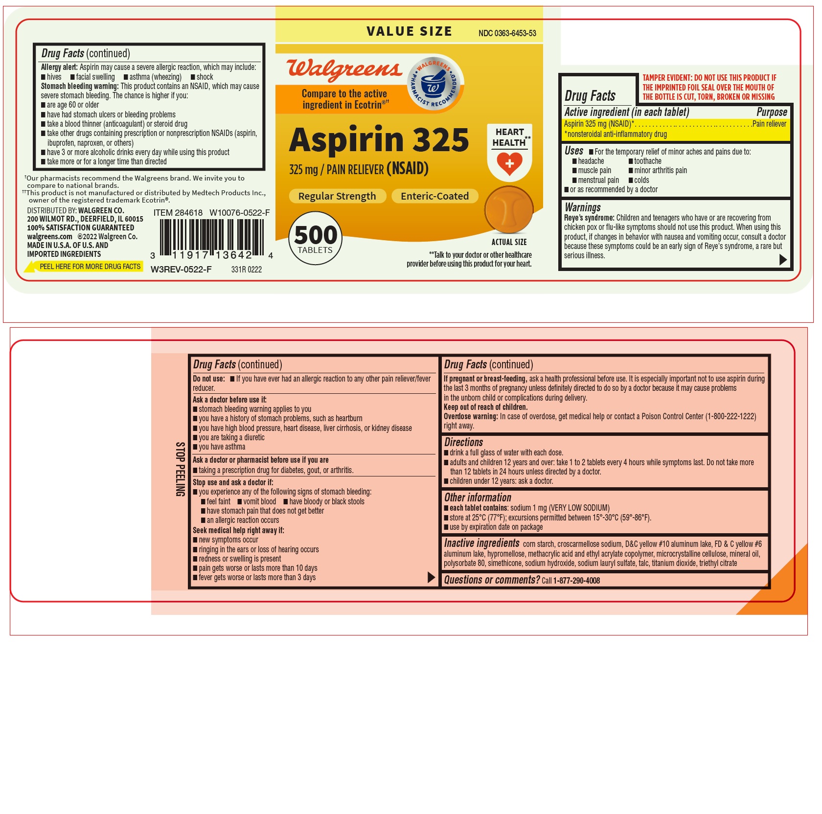 Pill image for 331r Walgreens 0363-6453 Aspirin 325 Mg