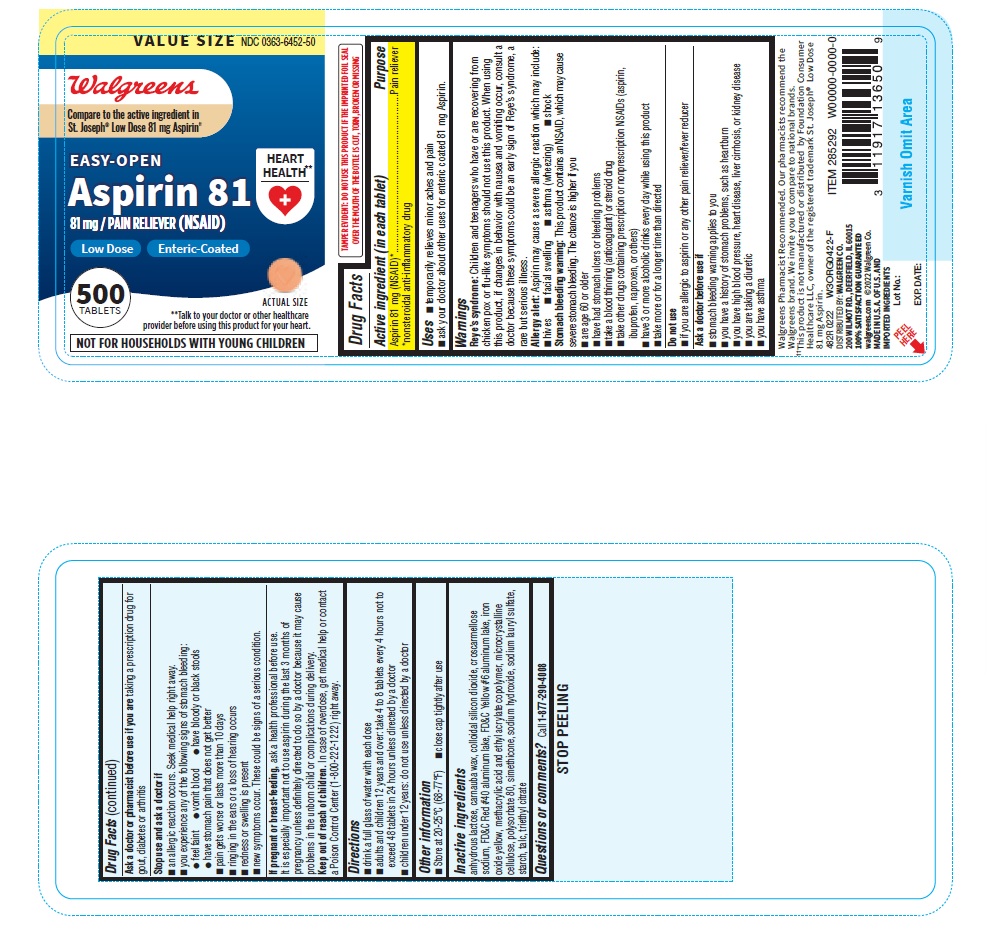 Pill image for 482r Walgreens 0363-6452 Aspirin 81 Mg 500s