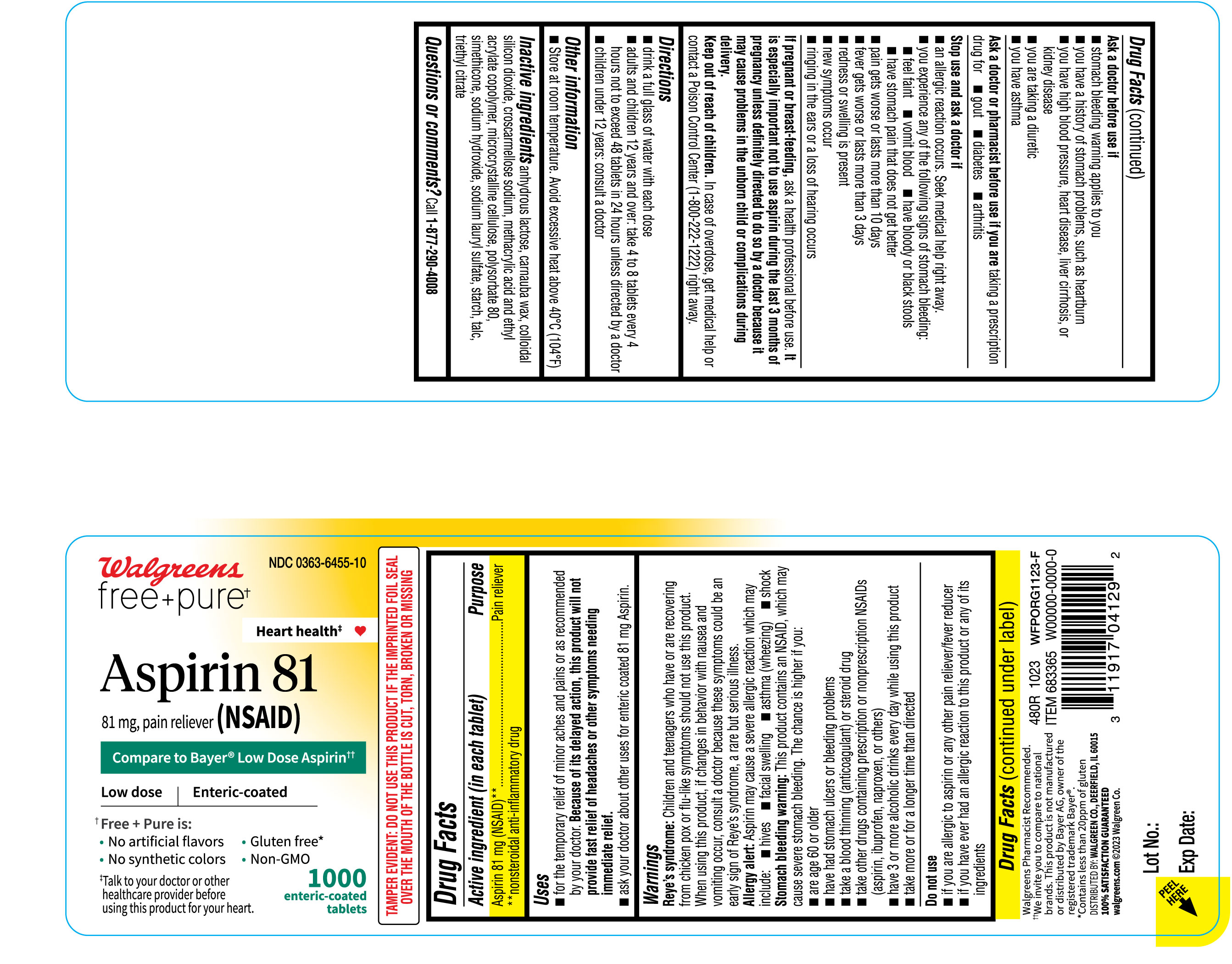 Pill image for 480r Walgreens 0363-6455 Dye-free Aspirin 81 Mg