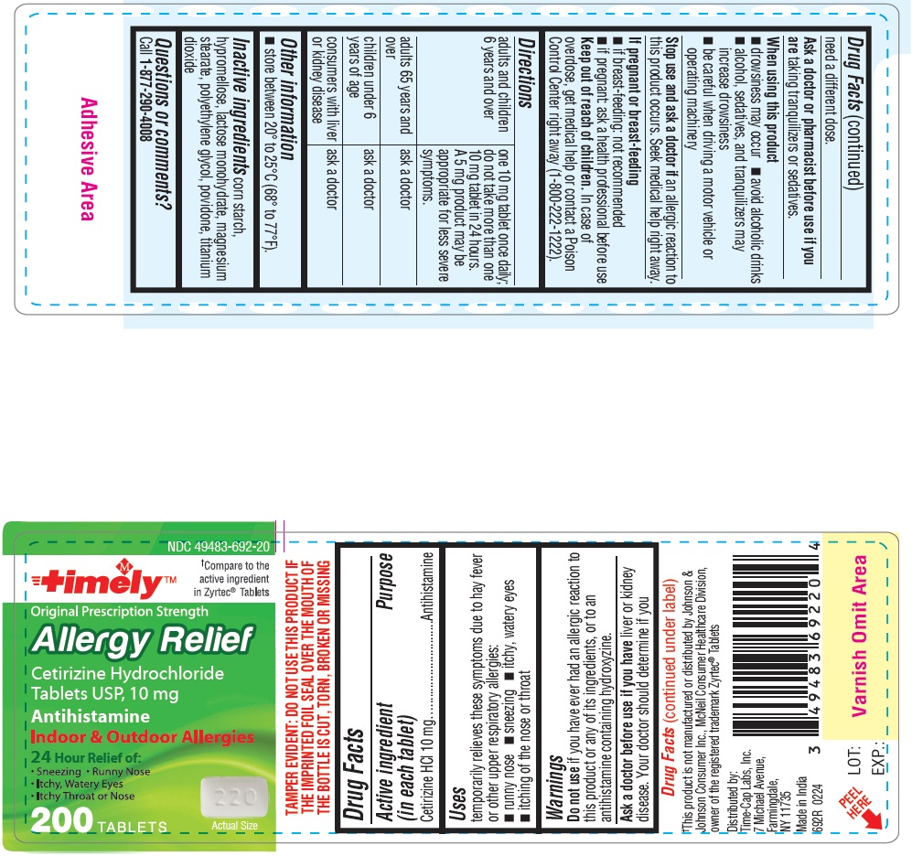 Pill image for 692r Timely Cetirizine Hydrochloride Tablets Usp 10 Mg