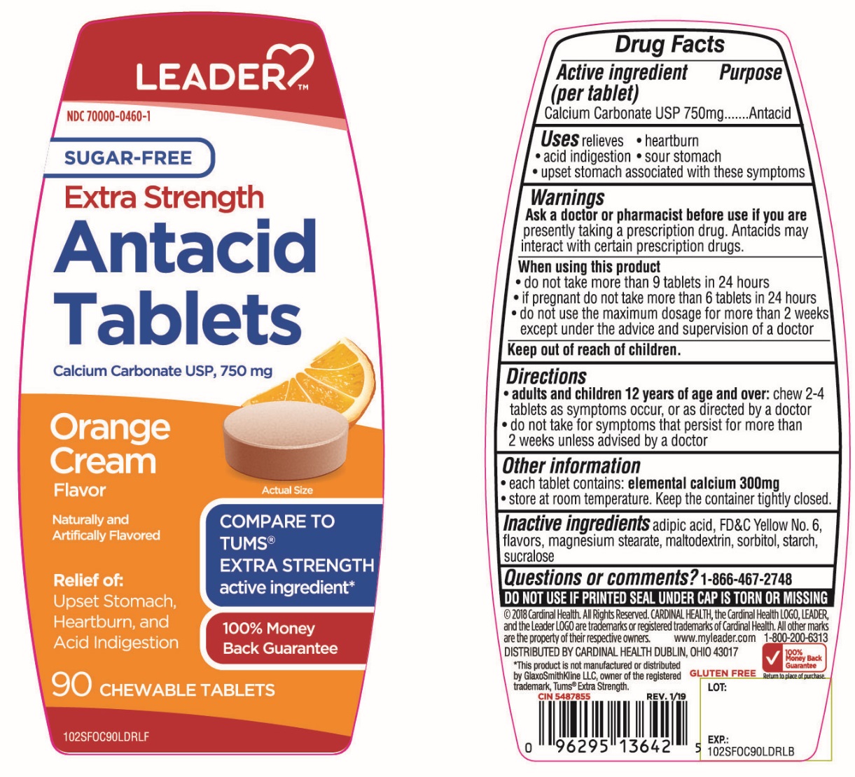 Pill image for Leader Health Extra Strength Sugar Free Antacid Tablets Calcium Carbonate 750 Mg