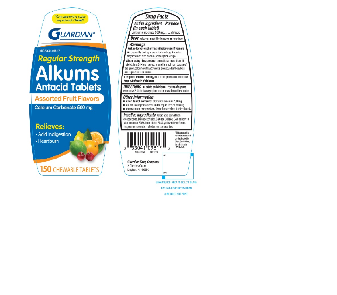 Pill image for Guardian Regular Strength Alkums