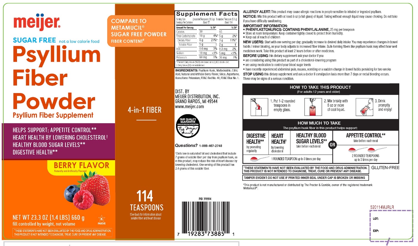Pill image for Meijer Fiber Powder 100% Natural Psyllium Husk Berry Flavor Sugar Free 114 Teaspoon Doses