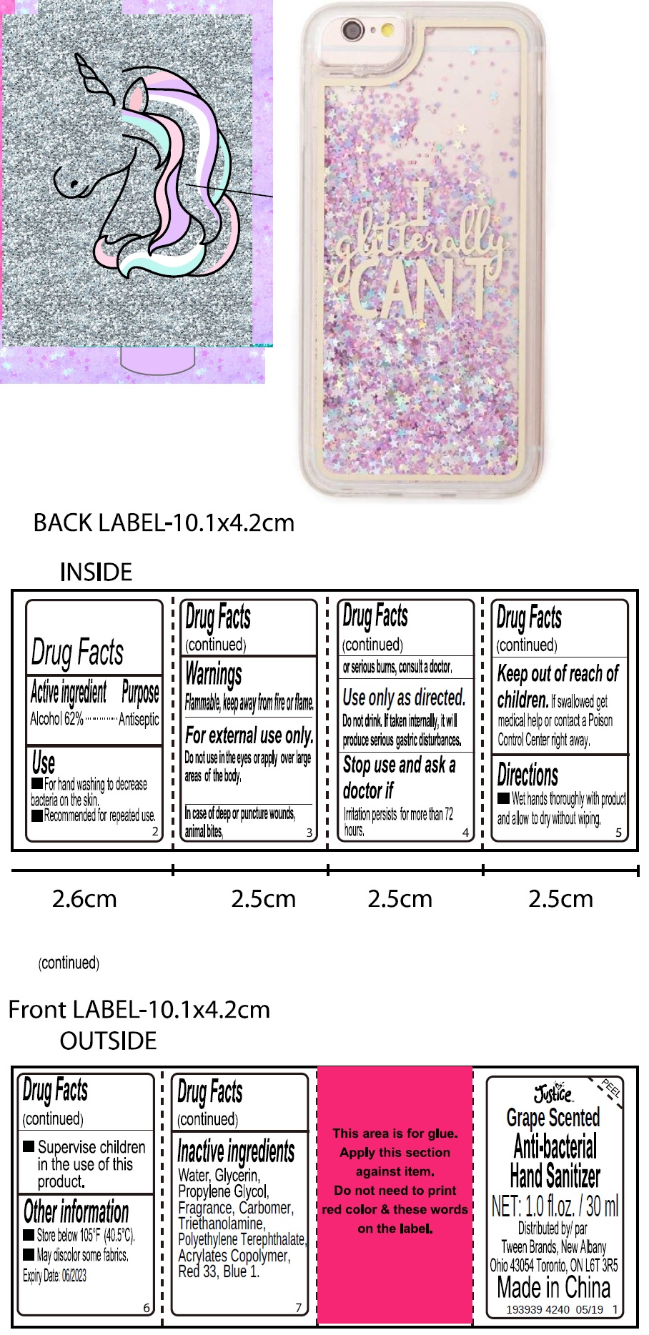 Pill image for justice grape scented anti-bacterial hand sanitizer