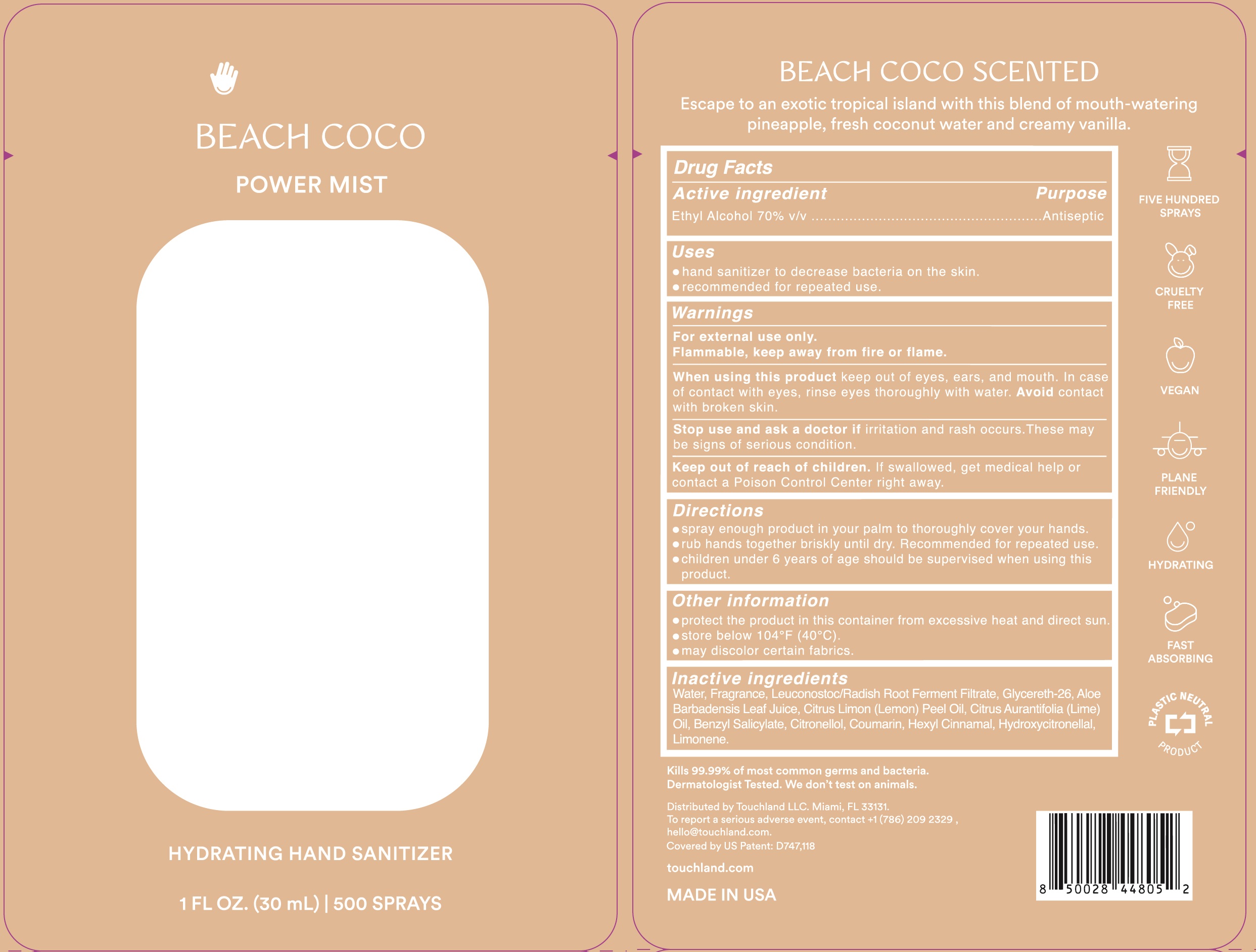 Pill image for touchland hand sanitizer - beach coco