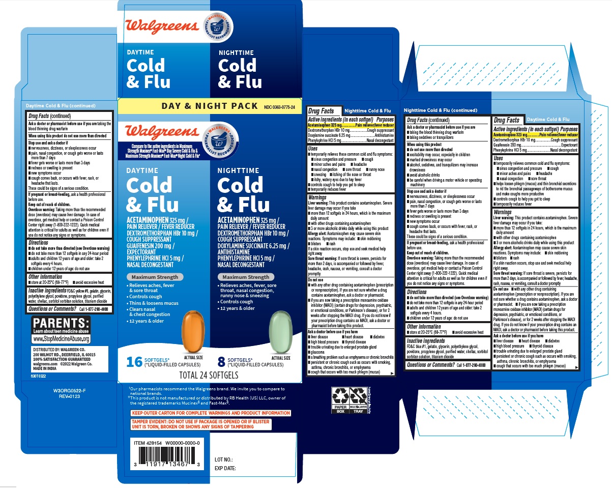 Pill image for 630t Walgreens 0363-0775 Maximum Strength Daytime & Nighttime Cold And Flu