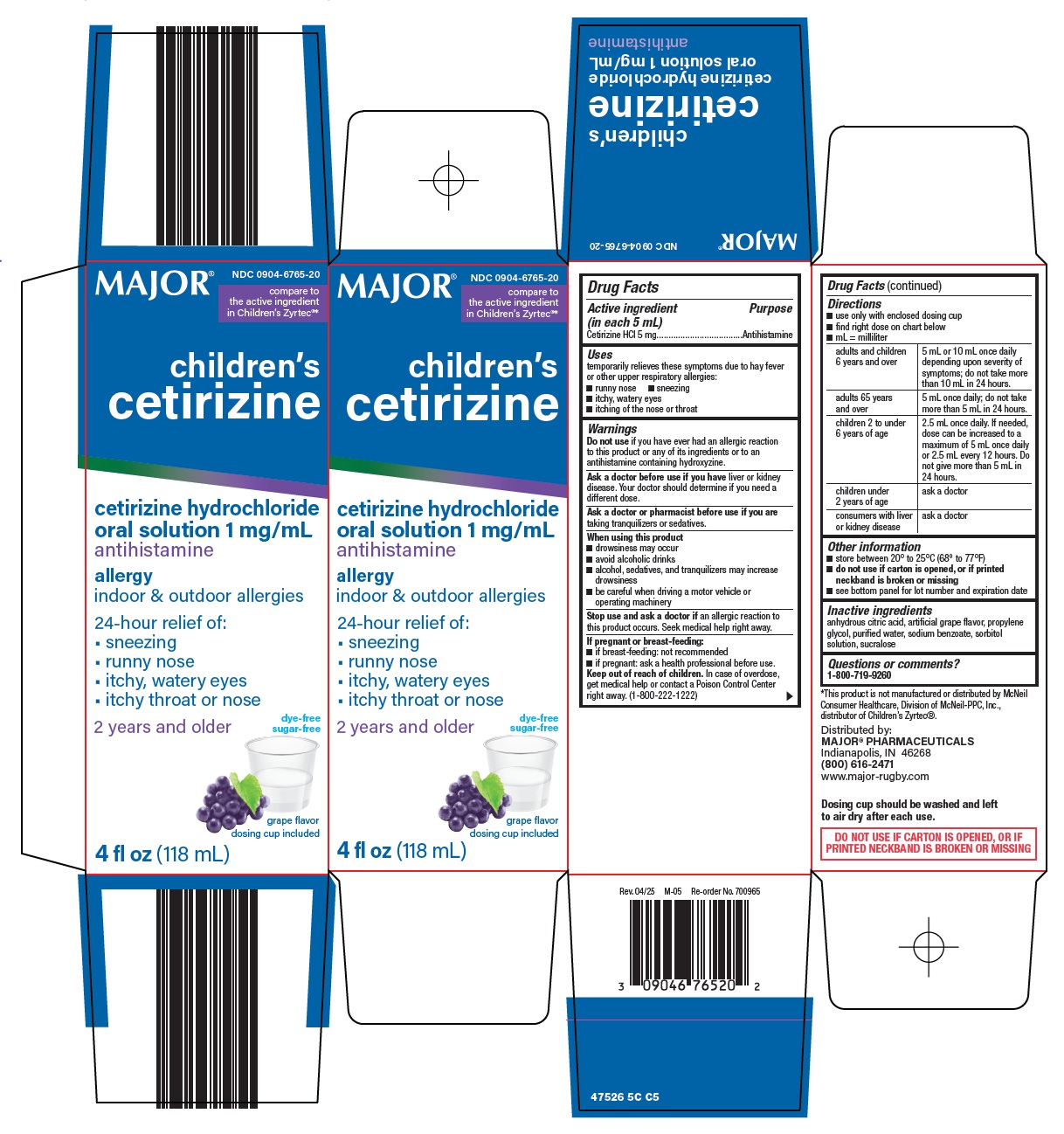 Pill image for Major Pharmaceuticals Children’s Cetirizine Hydrochloride Oral Solution Drug Facts