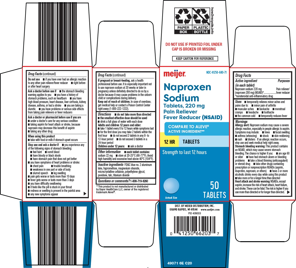 Pill image for Meijer Distribution, Inc. Naproxen Sodium Tablets, 220 Mg Drug Facts