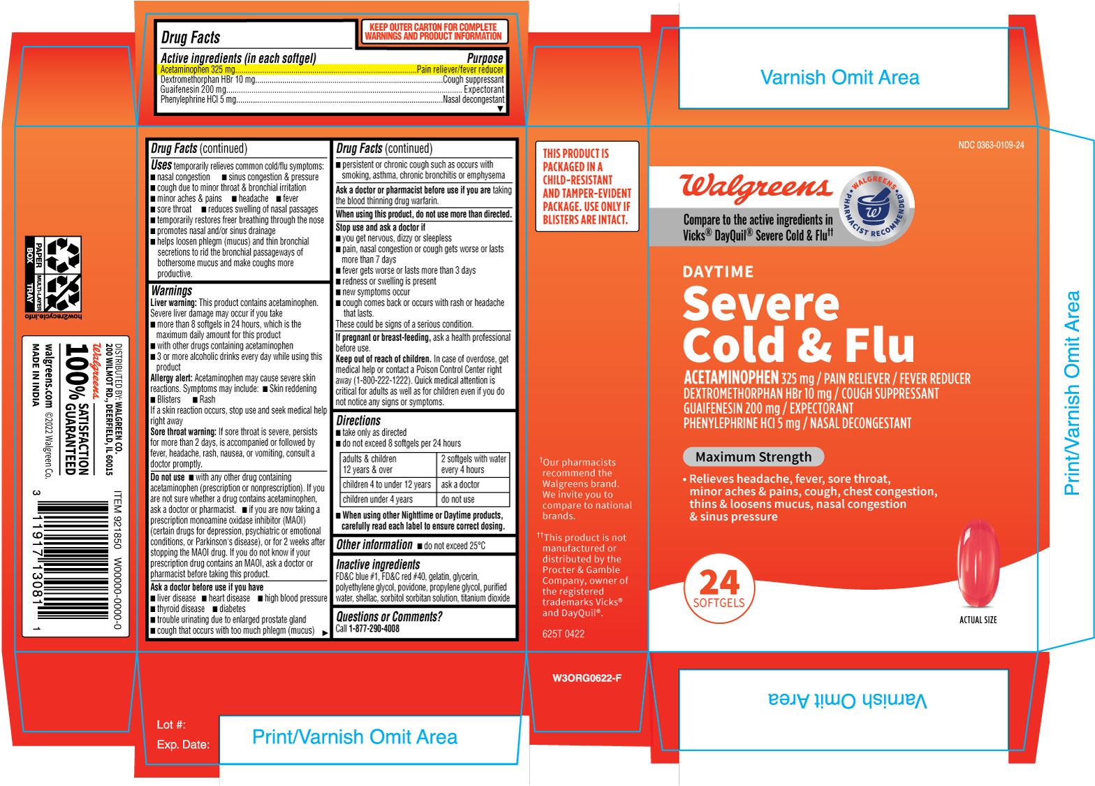 Pill image for 625t Walgreens 0363-0109 Daytime Severe Cold & Flu 24 Ct