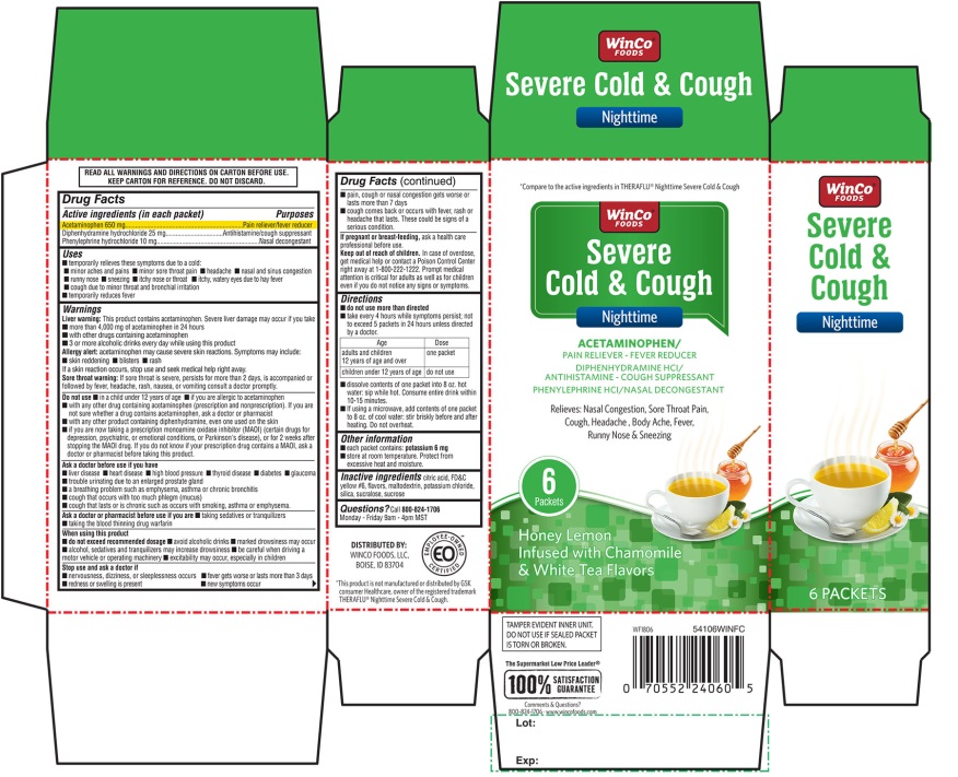 Pill image for Winco Foods Severe Cold & Cough Nighttime Honey Lemon Infused With Chamomile & White Tea Flavors 6 Packets