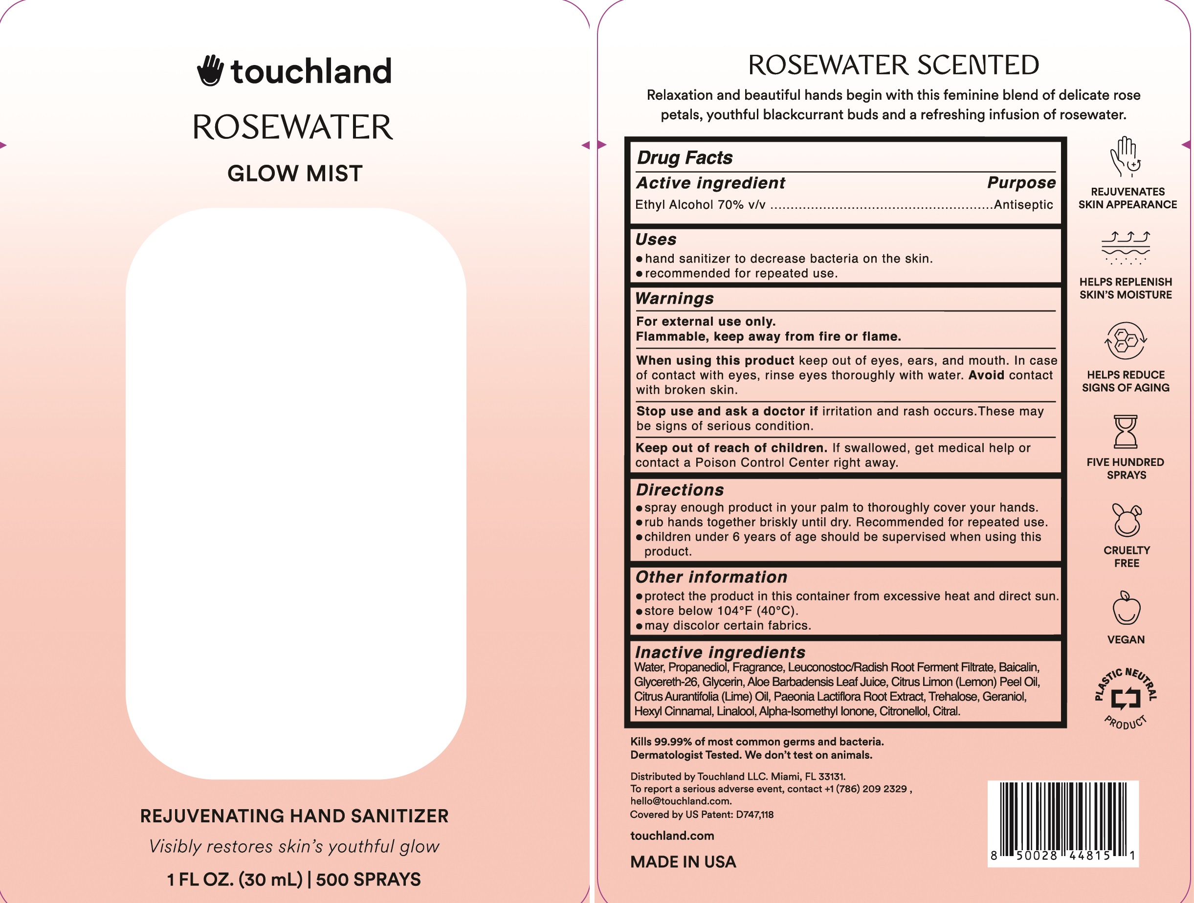 Pill image for touchland hand sanitizer - rosewater