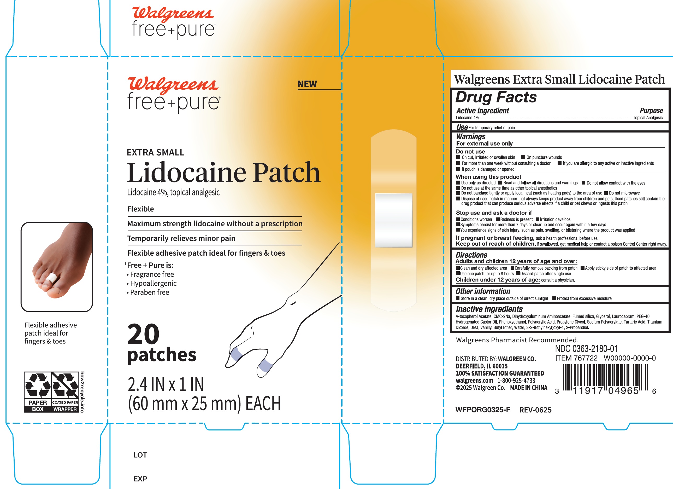 Pill image for Walgreens Extra Small Lidocaine 4% Patch, 20 Patches