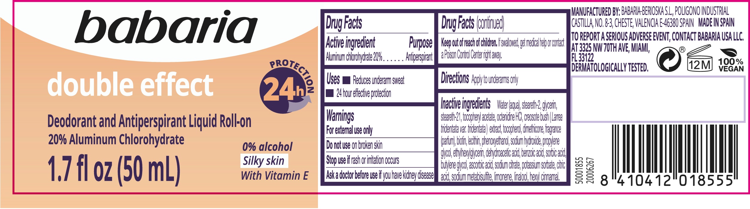 Pill image for Babaria Double Effect Deodorant And Antiperspirant Liquid Roll-on