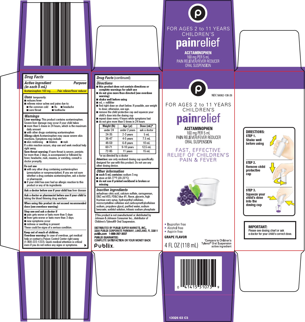 Pill image for Publix Super Markets, Inc. Children’s Pain Relief Drug Facts
