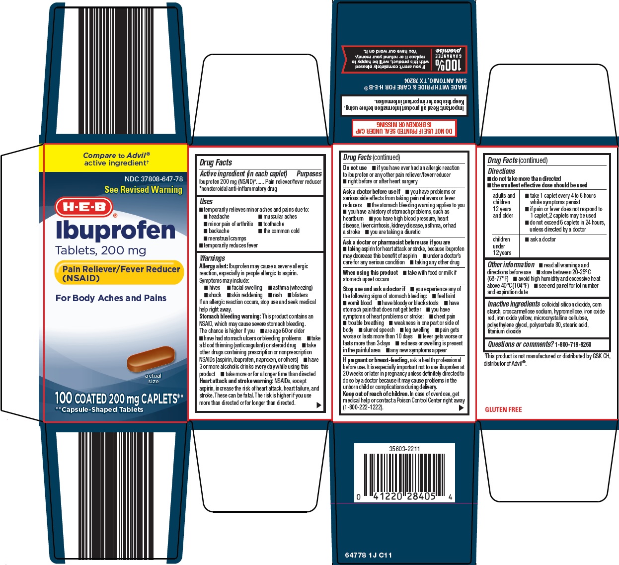 Pill image for Heb Ibuprofen Tablets, 200 Mg Drug Facts
