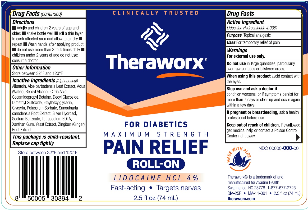 Pill image for Theraworx Pain Relief Roll-on With Lidocaine For Diabetics