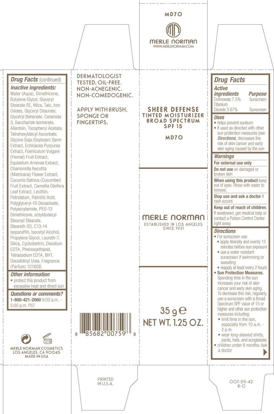 Pill image for Sheer Defense Tinted Moisturizer Broad Spectrum Spf 15 Md70