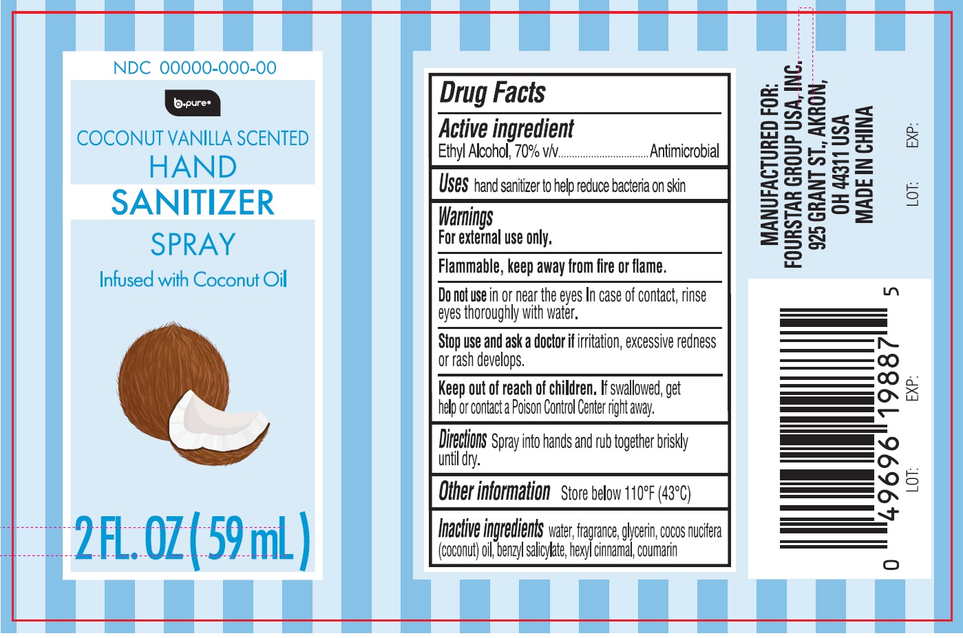 Pill image for B-pure Hand Sanitizer Spray, Coconut Vanilla Scented