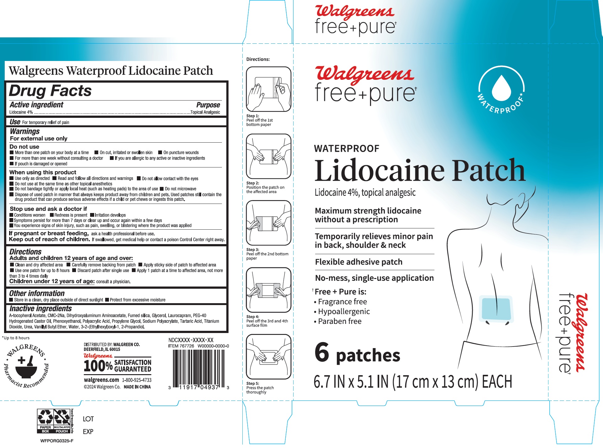 Pill image for Walgreens Lidocaine 4% Patch Back, 6 Patches