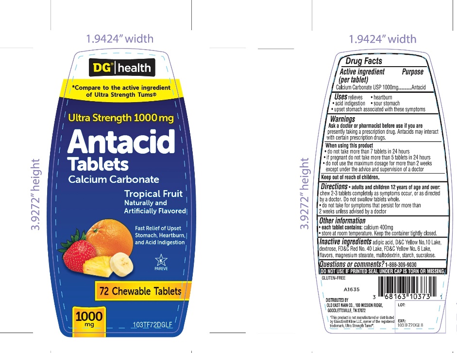 Pill image for Dg Health Ultra Strength Antacid Calcium Carbonate Tropical Fruit 72 Chewable Tablets