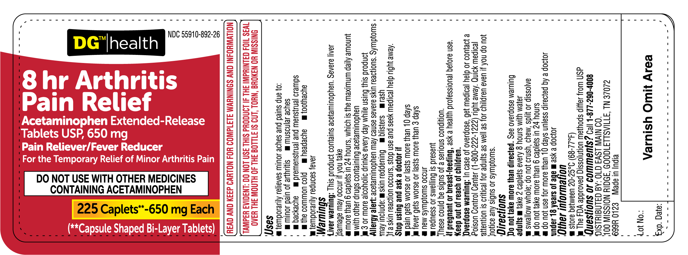 Pill image for 699r Dollar General 55910-892 Acetaminophen Extended Release Tablets 650 Mg Arthritis Pain