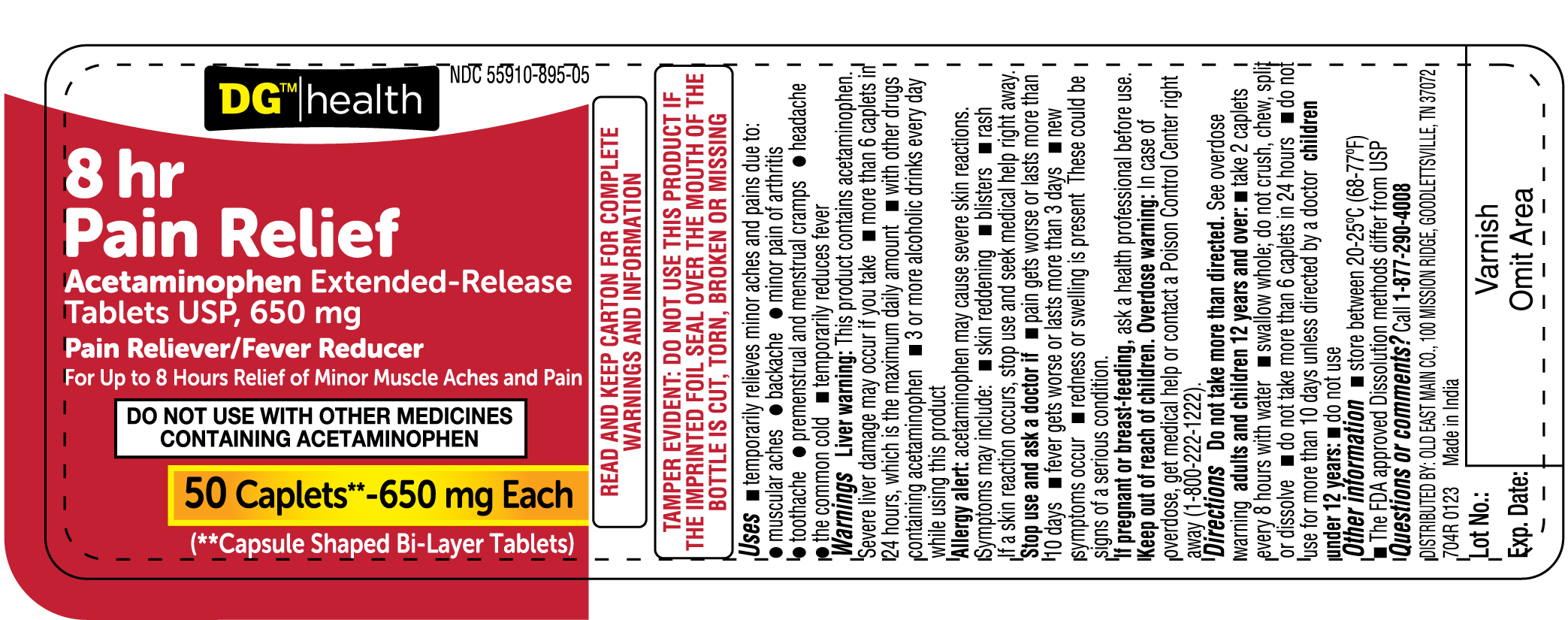 Pill image for 704r 55910-895 Dollar General Acetaminophen Extended-release Tablets 650 Mg - Muscle Aches & Pain
