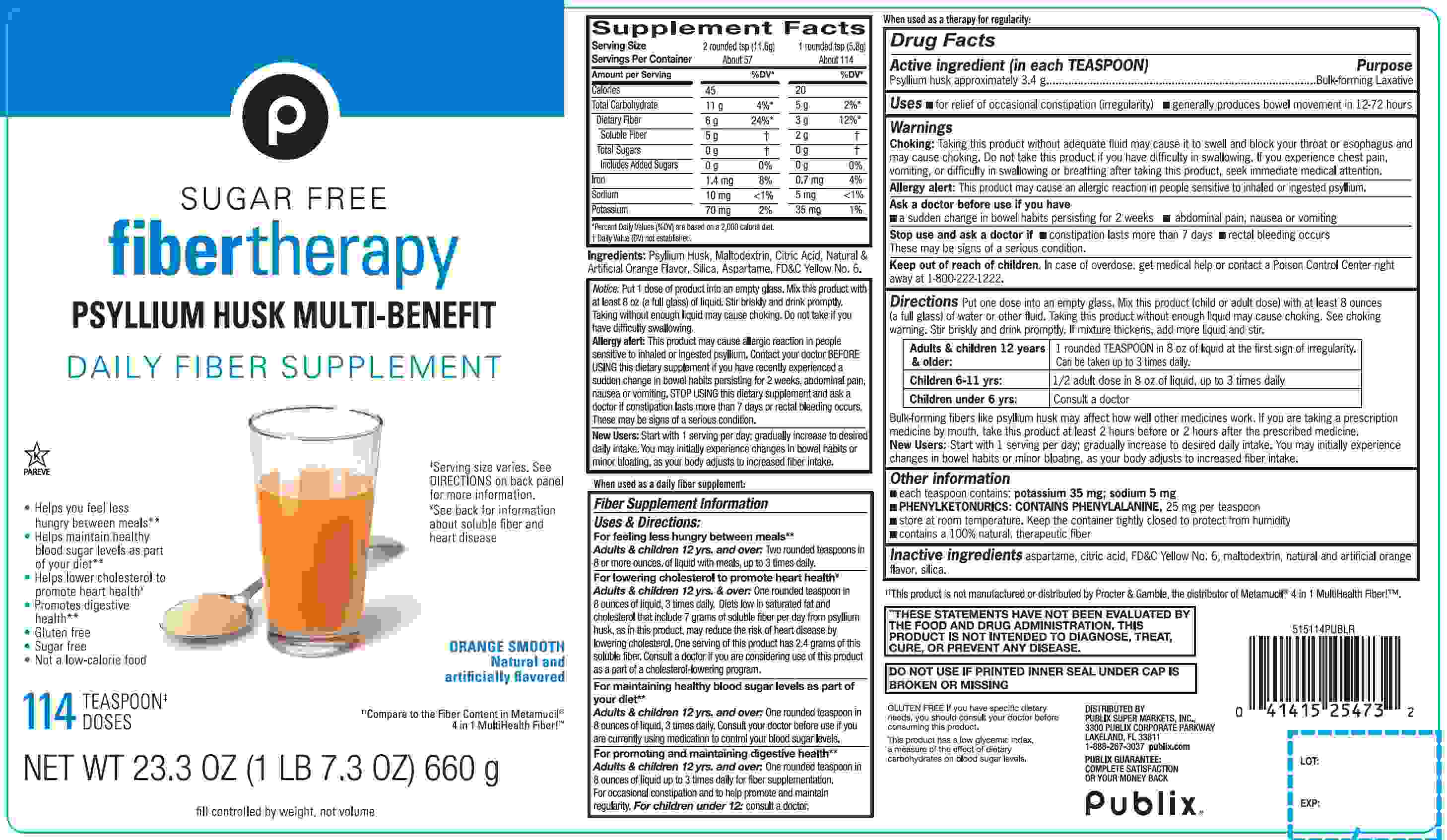 Pill image for Publix Fiber Therapy Psyllium Husk Orange Flavor Sugar Free