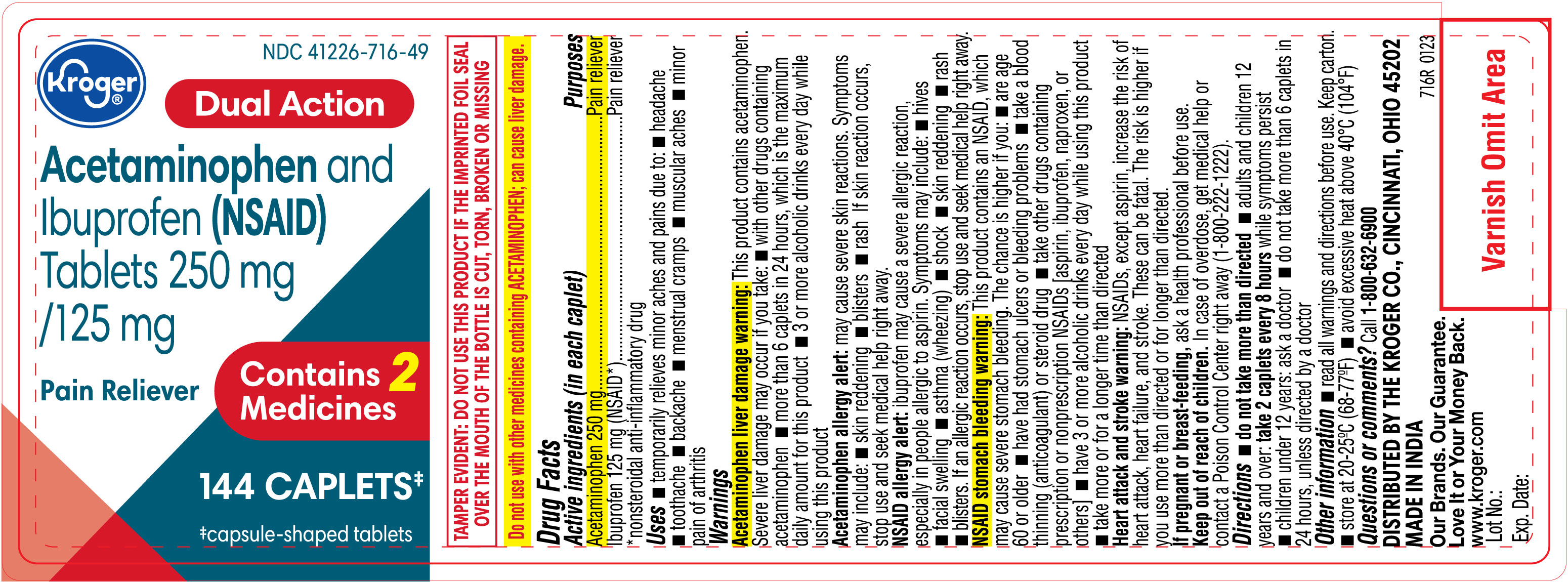 Pill image for 716r Kroger 41226-716 Acetaminophen And Ibuprofen Tablets 250 Mg/ 125 Mg