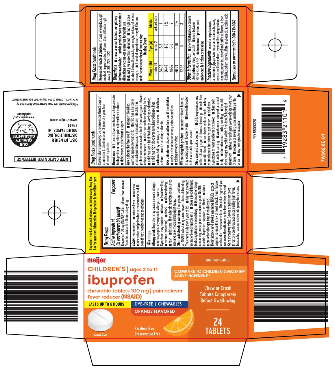 Pill image for Meijer Distribution, Inc. Children’s Ibuprofen Drug Facts