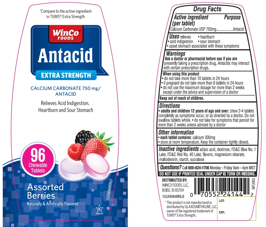 Pill image for winco foods extra strength calcium carbonate assorted berries 96 chewable tablets