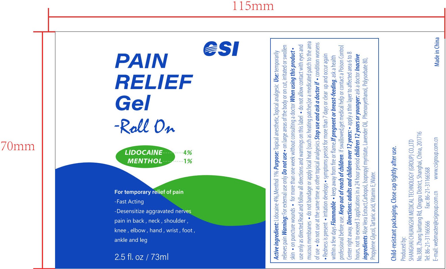 Pill image for Csi, Lidocaine And Menthol, Pain Relief Gel-roll On, 2.5 Fl. Oz / 73 Ml, Gel, Bottle