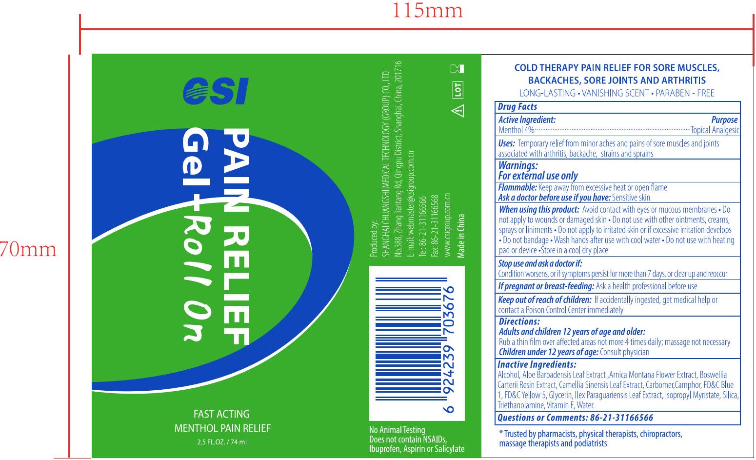 Pill image for Csi, Menthol, Pain Relief Gel-roll On, 2.5 Fl. Oz / 74 Ml, Gel, Bottle