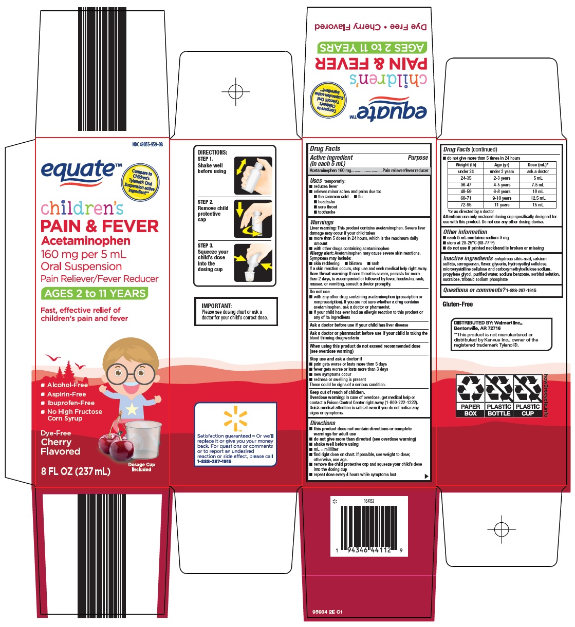 Pill image for Wal-mart Children’s Pain & Fever Drug Facts